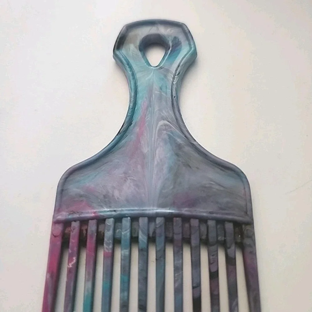 Vintage Hair Lift Pick Comb Marble Plastic Hair Accessory Pink Blue Purple Afro